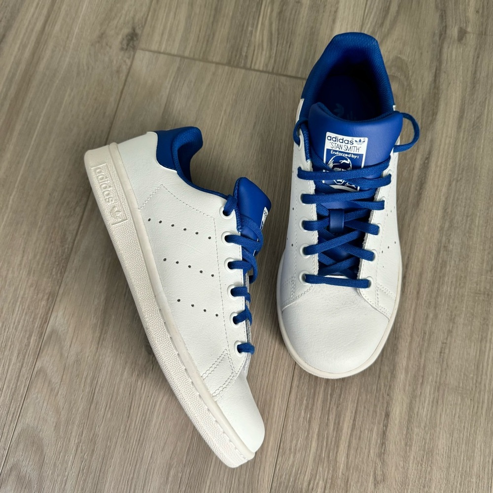 White and Blue Adidas Stan Smiths